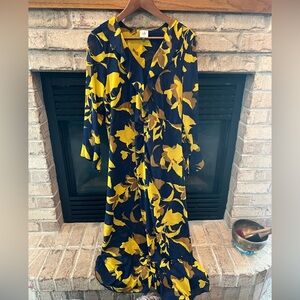 Cabi Navy Blue & Mustard Yellow Floral Maxi Mesh Dress